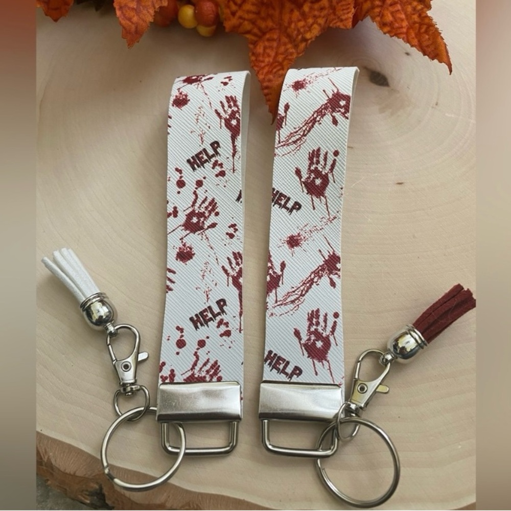 Bloody Handprints Halloween Theme Faux Leather Keychain (price is for 1)